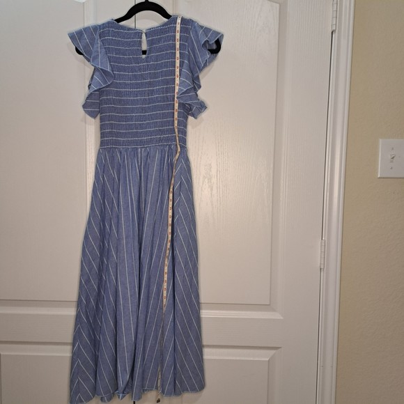 SIMPLEE New With Tags Women's Striped Linen Long Dress Elegant Ruffle Cap Sleeve - Picture 3 of 4